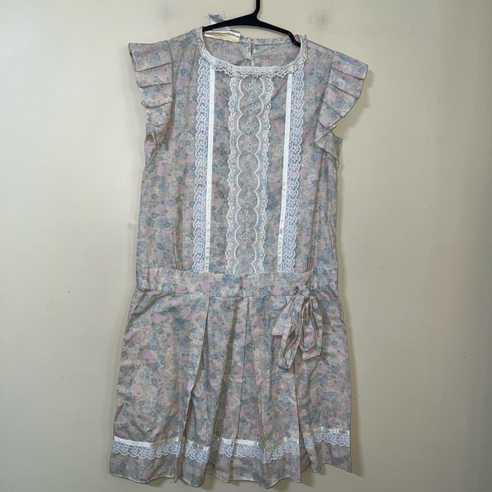 Vintage Gunne Sax Prairie Dress Girls Floral Lace Bib Collar Size 12